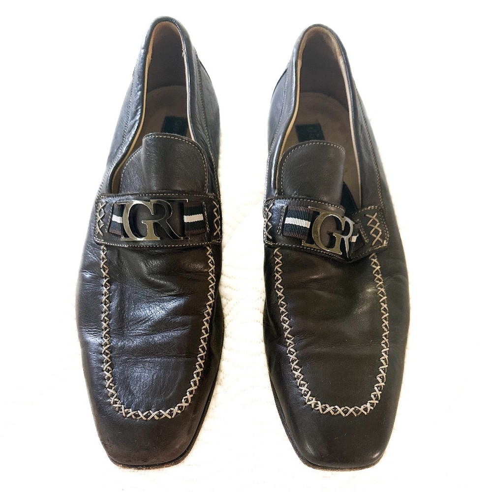 GORDON RUSH Brown Leather Grosgrain Bit Loafer